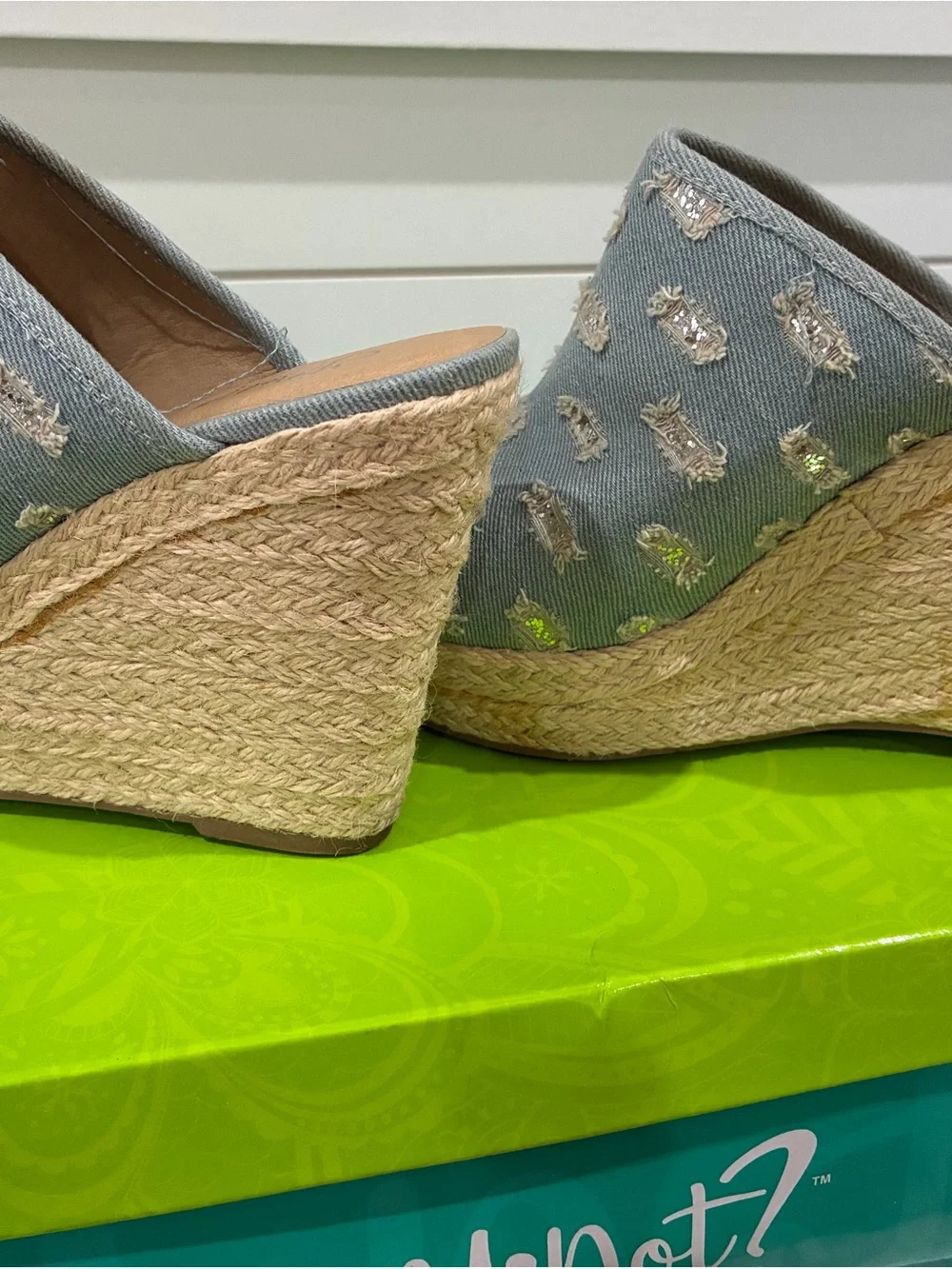 Dollcake Light Blue Denim Sequin Espadrille Wedge
